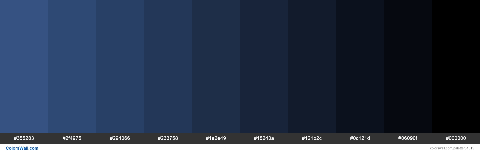 colorswall on X: Shades XKCD Color denim blue #3b5b92 hex #355283,  #2f4975, #294066, #233758, #1e2e49, #18243a, #121b2c, #0c121d, #06090f,  #000000 #colors #palette   /  X