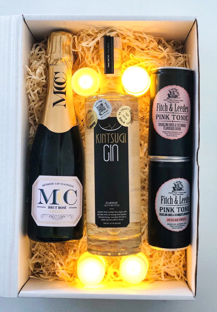 KintsugiGin's tweet photo. We want to make your #ValentinesDay / #GalentinesDay as special as possible, which is why we’ve added electric candles to our Valentines Package - they burn all night long, making the entire evening as #golden as our #gin . 💛🥂 #CapeTown https://t.co/b7pkNyevcD