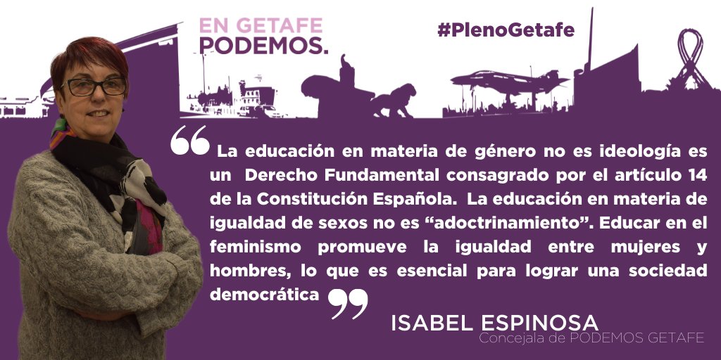 PodemosGetafe's tweet photo. En #PlenoGetafe debatimos la proposición que presentamos junto a PSOE y Más Madrid en defensa de los principios democráticos; y los derechos y libertades fundamentales que se pretenden limitar con la implantación del #PinNeanderthal. Interviene nuestra concejala @isabelespinosa6 https://t.co/Ffay57oDDC