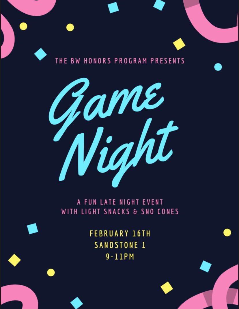 BWHonors's tweet photo. Check out our upcoming event! For students hosting overnights, this is a great way to get potential first-years introduced to activities and BW life ⭐️ https://t.co/f9EGdwk8A3