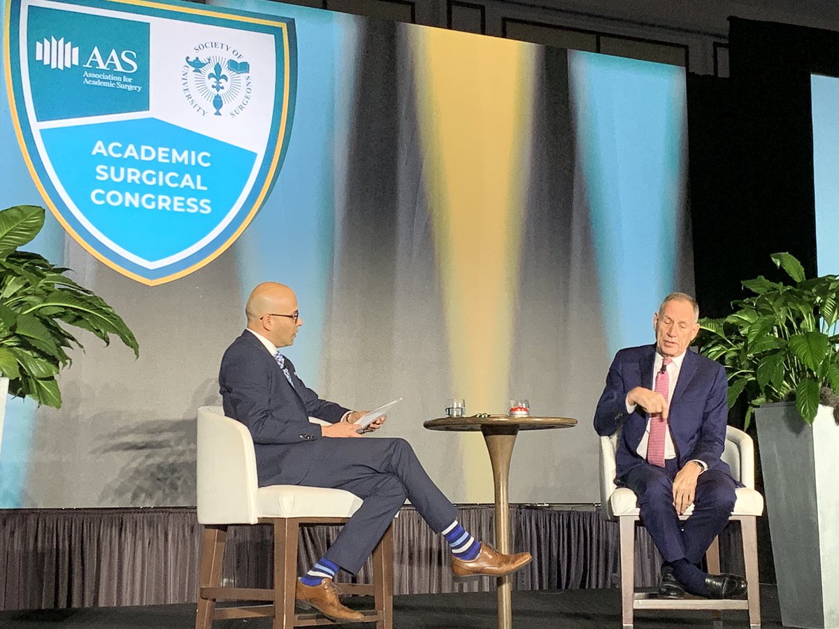 Toby Cosgrove: “I would argue that we do not do a good job selecting leaders in academic medicine. Leadership is about people, not writing papers or grants.”

Great <a href="/AcademicSurgery/">Assoc4AcademicSurgery</a> session “between the *ferns” by President <a href="/kbilimoria/">Karl Bilimoria</a> #ASC2020 

*not actual ferns