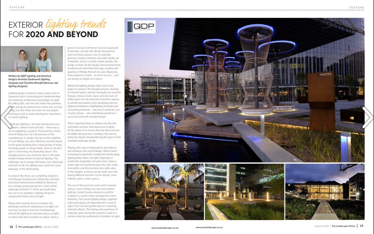 RegentLighting's tweet photo. Find us in January’s issue of Pro Landscaper Africa.
See Exterior Lighting Trends for 2020 and Beyond written by  @qdplightingelectrical
https://t.co/dtmP2pn8mI 
#regentlightingsolutions #rlsprojects https://t.co/Ra6EYcr6Nq