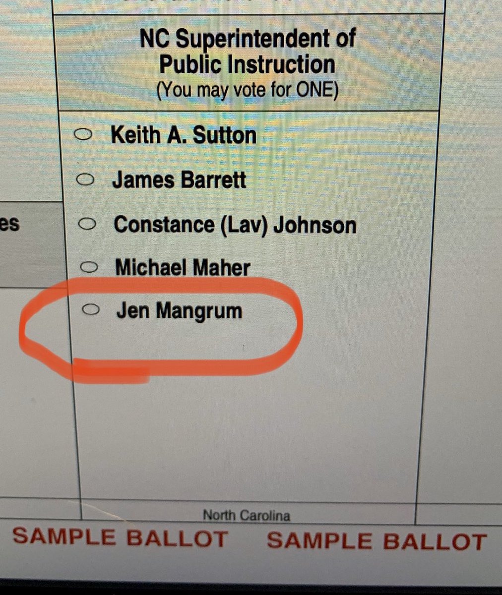 Looking at my sample ballot. On March 3rd we can take the first step in electing an educator as the State Superintendent of Public Instruction! <a href="/jenmangrumfornc/">Dr. Jen Mangrum🍎(she/her/hers)</a>