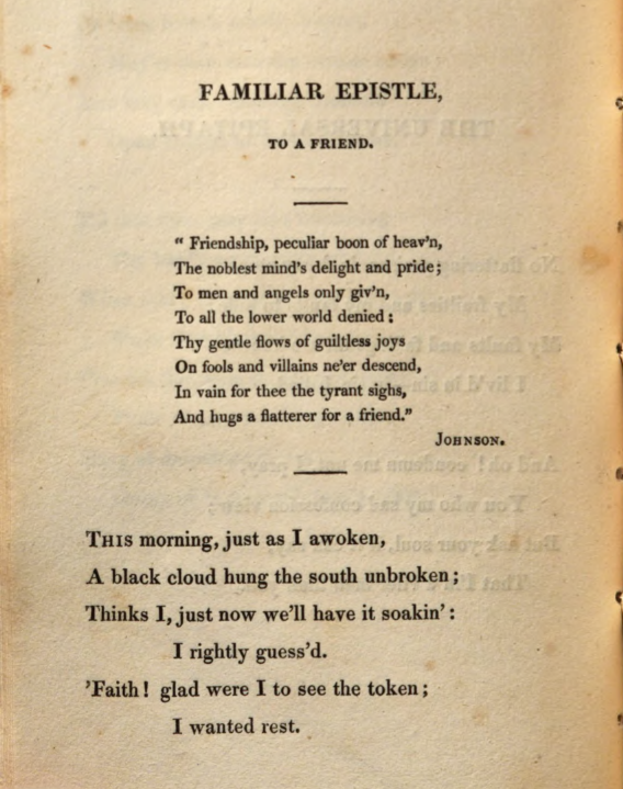 JohnClareSoc's tweet photo. Todays #PoemsDescriptive2020 is 'Familiar Epistle, To A Friend'. Clare showing his reading of Burns here, and mixing humour with social critique. C was "charm'd with the Manner of Expressing his home spun thoughts" in Burns' poetry and this is his own attempt at an "Imitation" https://t.co/GohG4KupMW