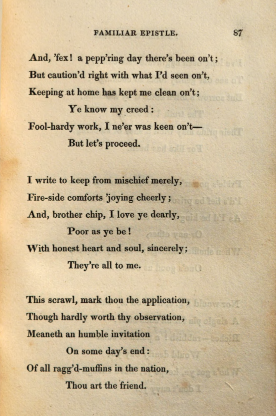 JohnClareSoc's tweet photo. Todays #PoemsDescriptive2020 is 'Familiar Epistle, To A Friend'. Clare showing his reading of Burns here, and mixing humour with social critique. C was "charm'd with the Manner of Expressing his home spun thoughts" in Burns' poetry and this is his own attempt at an "Imitation" https://t.co/GohG4KupMW