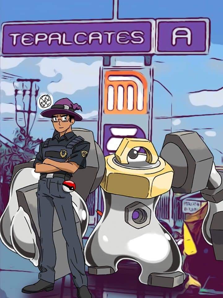 darkanhell's tweet photo. Ayer, en un grupo de Pokémon Go, subieron un foto de que un policía en el metro Tepalcates estaba defendiendo un gimnasio y subieron la foto. Y ya le hicieron un fanart :3 https://t.co/0btYO2Mb0x
