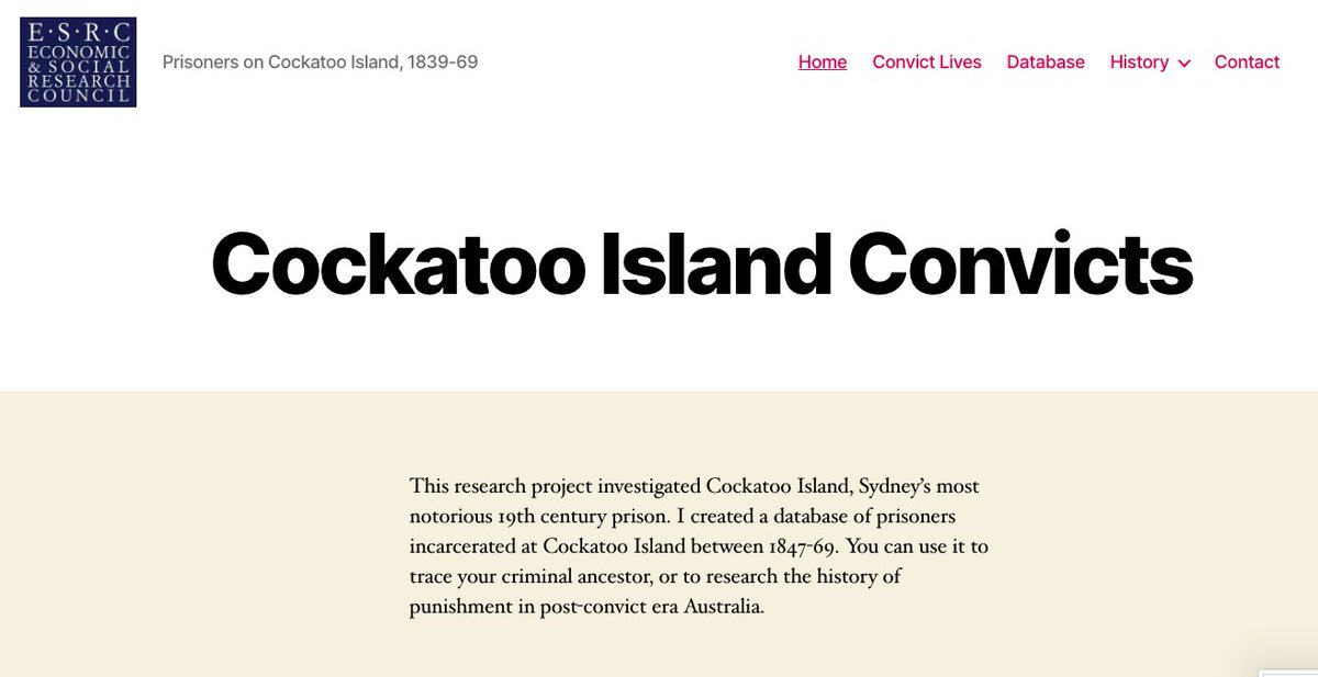 Got a shiny new website for my <a href="/ESRC/">Economic and Social Research Council</a> project on Cockatoo Island's Convicts – incl. database of >2500 prisoners &amp; Convict Lives blog! Please check it out 👇👇#twitterstorians #ozhist #HCNet cockatooconvicts.wordpress.com