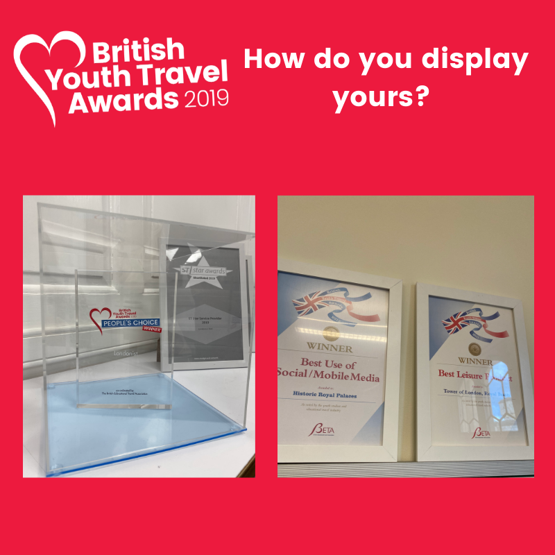 We love seeing your #BYTA awards on display when visiting our partners. Check out <a href="/londonisttimes/">Londonist DMC</a> &amp; <a href="/HRP_palaces/">Historic Royal Palaces</a> - how do you display yours? tag us in your photos

#awards #youthtravel #educationaltravel #youthaccommodation #attraction