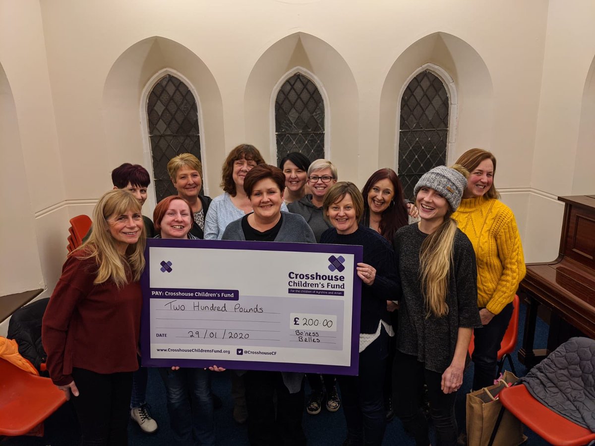 CrosshouseCF's tweet photo. The sweet sounds of the @BonessBelles raised a fantastic £200 for Ayrshire’s children in hospital. Thank you so much for this wonderful donation!🎤☺️💜 https://t.co/XIoFsTCeot