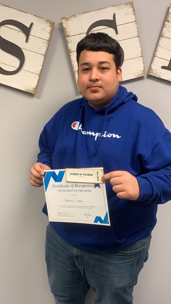 NSSHCTE's tweet photo. Congrats to our CTE Student of the week from January!  Anthony Umama!  @NSSH_Mustangs @GalenaParkISD @GalenaParkCTE https://t.co/f51E8loGBx