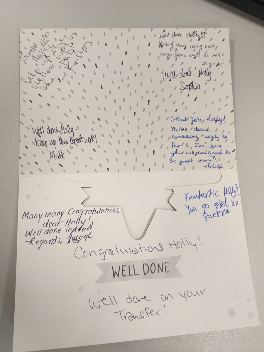 A lovely thing to find on my desk after coming back from the transfer panel! Definitely lucky to have such great colleagues and supervisors