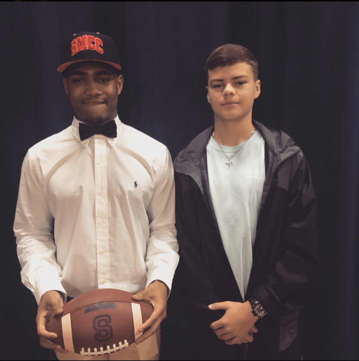 sarahvforbes's tweet photo. It’s official! Lyric is trading in his JDCHS gear for SMCC gear. I am so proud of him. #jdchs #jagstrong #bears #smccfootball 💙 https://t.co/uPJUH2j6jB