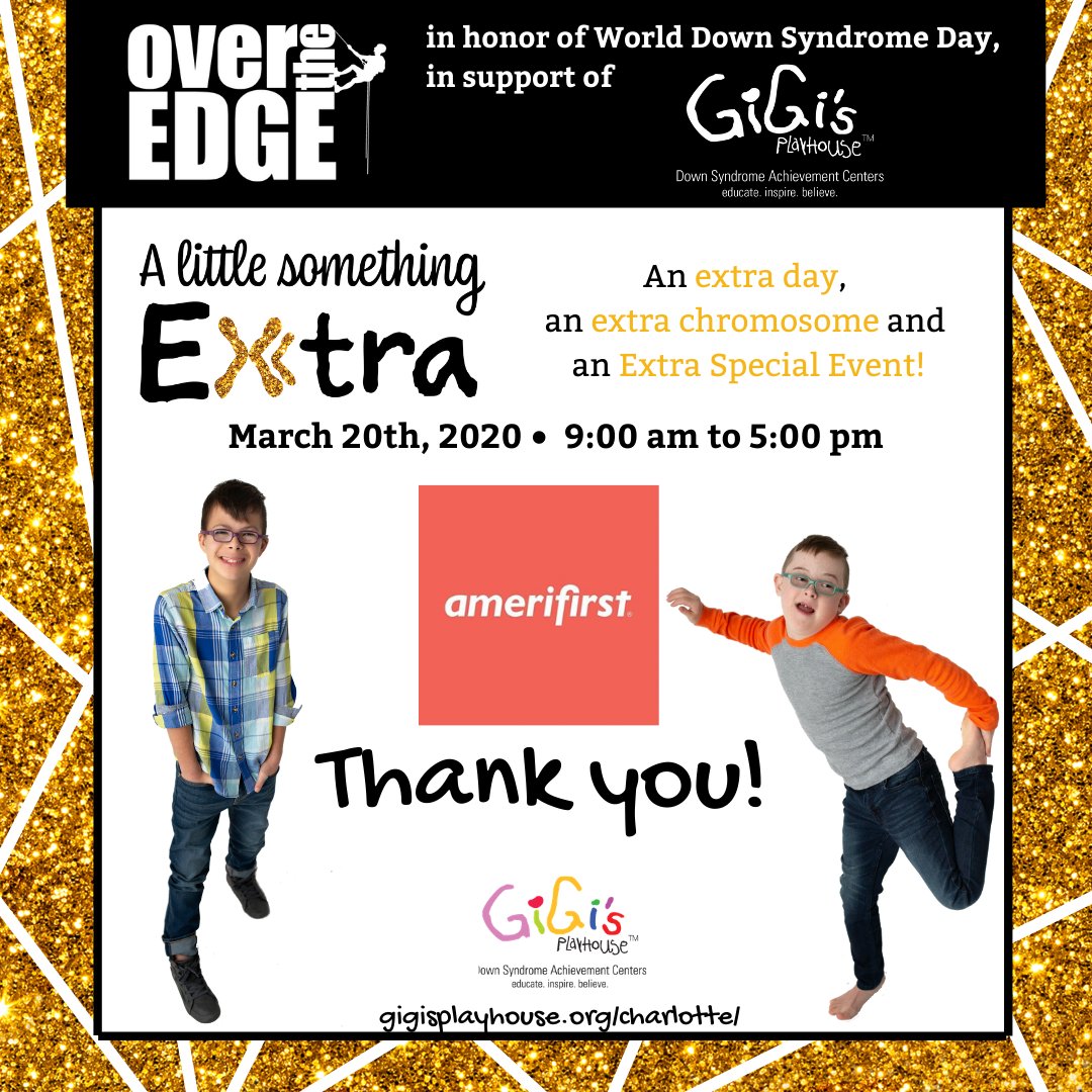 Thank you to our Over The Edge Sponsor Amerifirst. 

GiGi’s Playhouse Charlotte has become a huge part of Bryan's family routine, as 2 of his sons- Zeke and Chase. <a href="/Amerifirst/">Amerifirst Home Mortgage</a> is proud to support GiGi’s Playhouse Charlotte!  #gigischarlotteOTE #GiGisALittleSomethingExtra