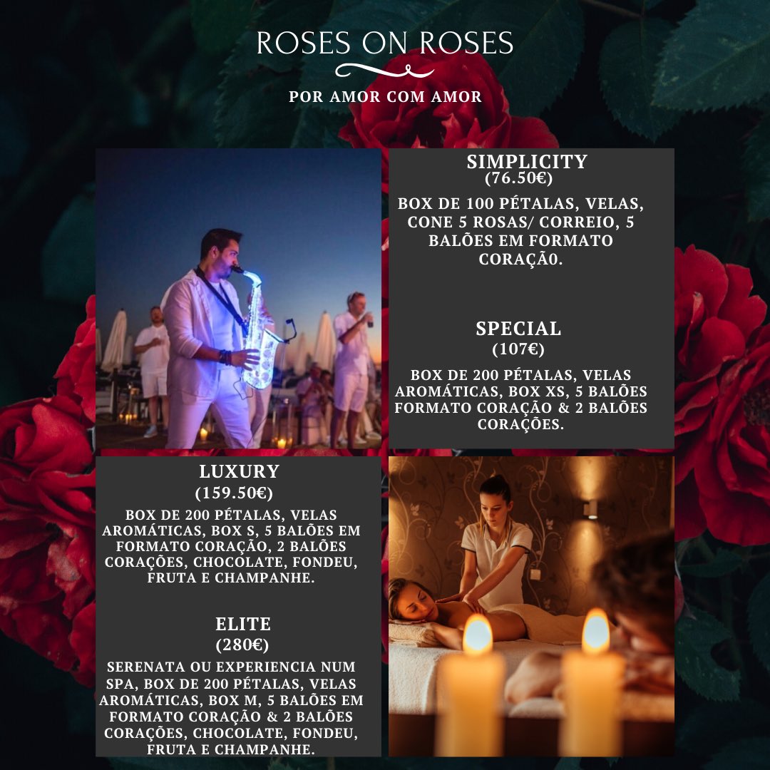Fique a conhecer os nossos pacotes promocionais para comemorar o mês mais doce do ano da melhor maneira e torná-lo memorável à moda da Roses On Roses🌹💑