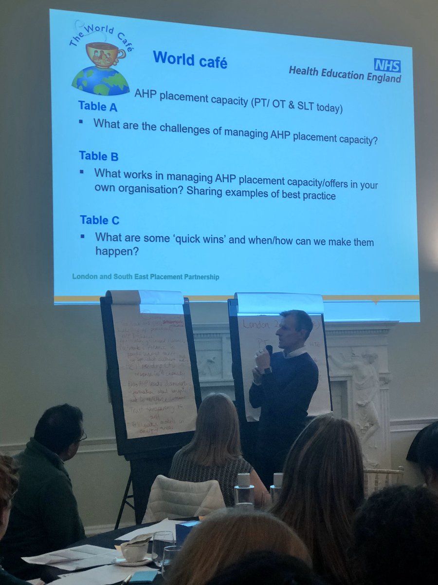 @johnishappier summarising the results from our world cafe exercise at today’s workforce event, some great ideas for quick wins and current practices!#AHPstudentplacements #AHPworkforceLondon #collaborateforAHPplacements #CapitalAHP @londonahps @Moosie67Laura