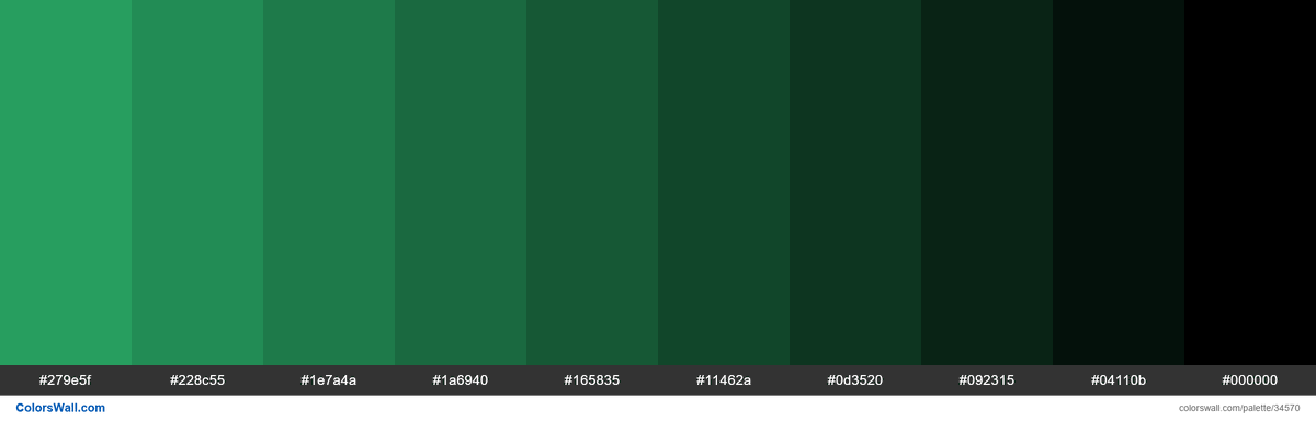 Shades XKCD Color jade green #2baf6a hex #279e5f, #228c55, #1e7a4a