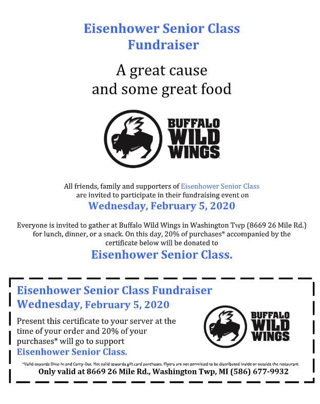 make sure to head out to buffalo wild wings tonight to help the class of 2020 raise money for prom!!🤩🦅💙