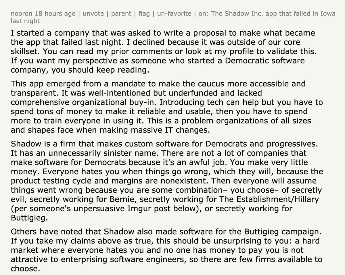 I started a company that was asked to write a proposal to make what became the app that failed last night. I declined because it was outside of our core skillset. You can read my prior comments or look at my profile to validate this. If you want my perspective as someone who started a Democratic software company, you should keep reading.
This app emerged from a mandate to make the caucus more accessible and transpare