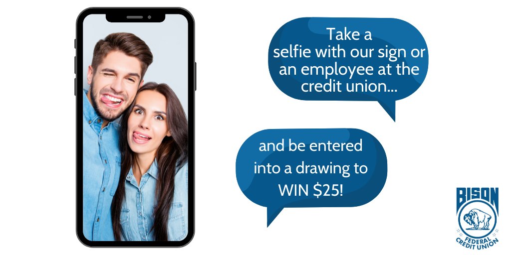 BisonFcu's tweet photo. If you enjoy taking selfies AND love #BisonFCU, why not get rewarded for it? Take a #Selfie with our sign or employees at the #CreditUnion, tag us in your photo, and use the hashtag #CUSelfie to be entered into a drawing for a $25 gift card! π€³π±
#Contest #FreeMoney #Giveaway https://t.co/OsAnqswHXv