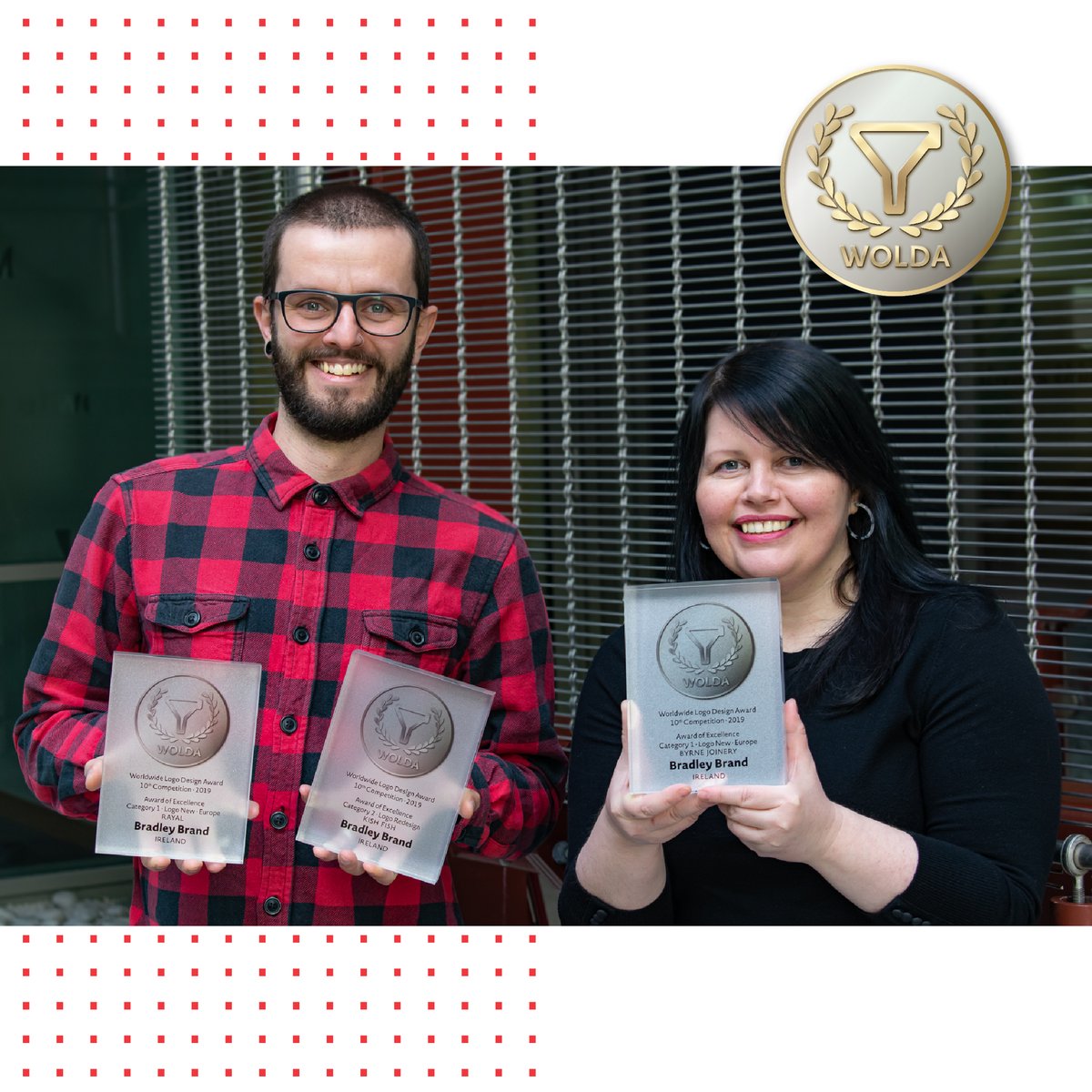 BradleyBrand_'s tweet photo. Congratulations to our very own Art Director, Martina Moloney and to one of our many talented Designers, Neto Lemos on their @Woldaaward

They have achieved these awards as a mark of excellence for their work with @ByrneCustom @KishFish and @RayalEnergy

#wolda #woldaaward #Logo https://t.co/0Wc93atysV