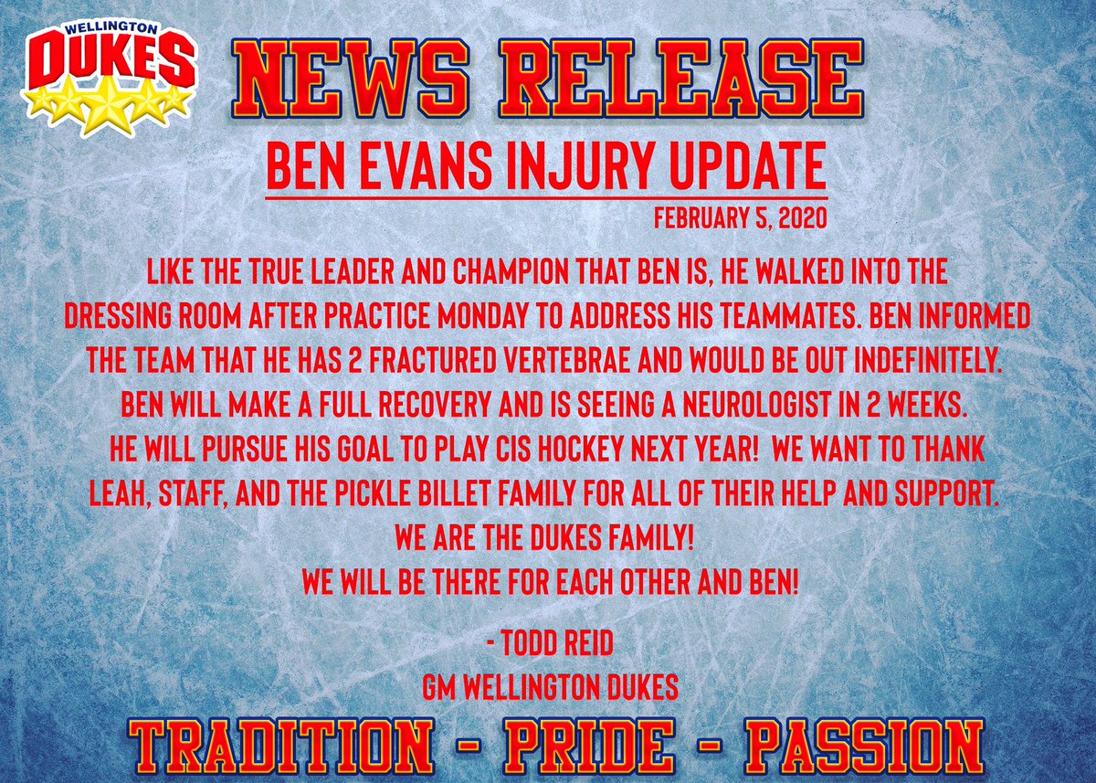 An update on injury to Dukes forward Ben Evans.
#DukesFamily