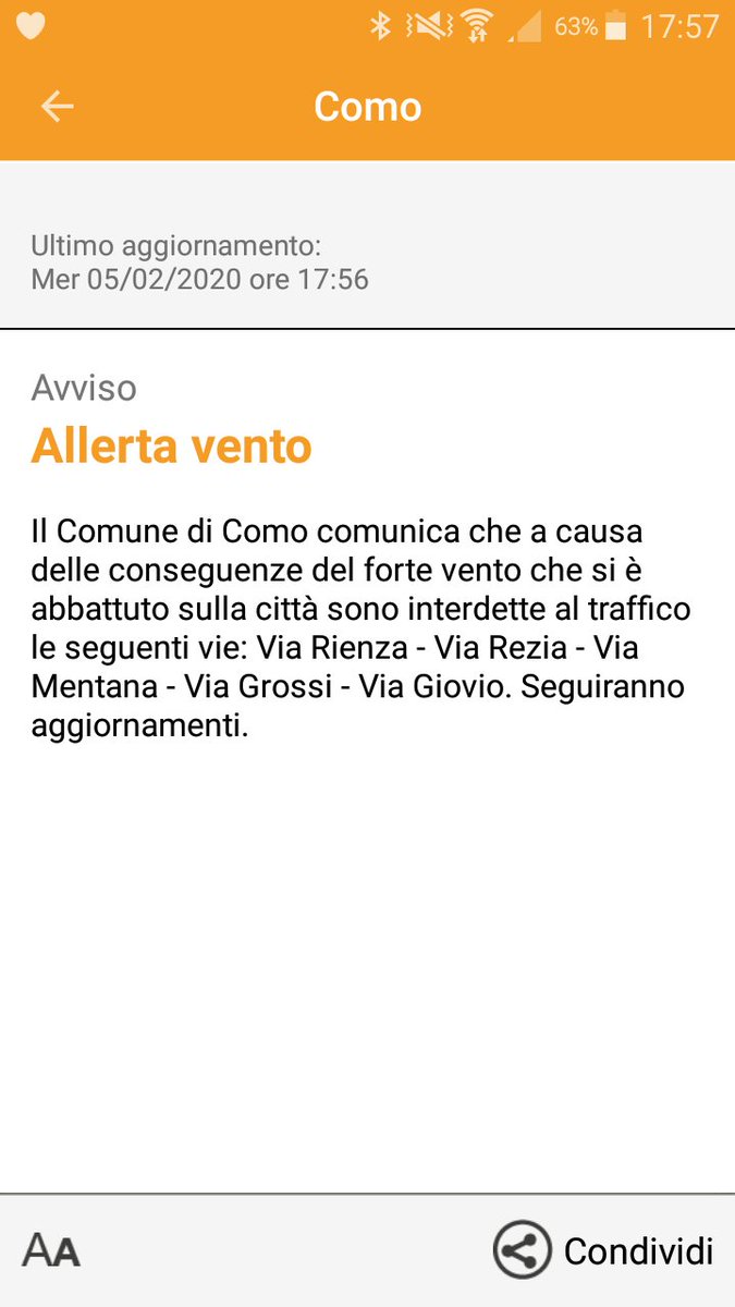 Librarisk's tweet photo. Via @Librarisk , @ComuneComo comunica che, causa vento, sono interdette al traffico le vie Rienza, Rezia, Mentana, Grossi e Giovio. Seguiranno aggiornamenti

@DPCgov #pasocial #socialprociv #protezionecivile #allertameteoLOM @laprovinciadico @comonews @comonews_it @arpalombardia https://t.co/uMp4hKj2HK