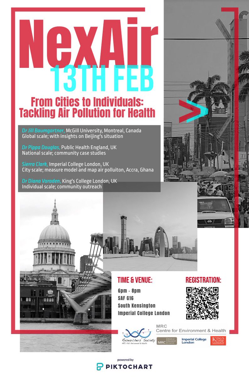 Join us next week for the NexAir panel on tackling air pollution for health with @jillcbaum @pippa_douglas @sierraclark2 @DianaVaraden who’ll discuss global, national, city and individual level action 🌍🇨🇳🇬🇭🇬🇧🧍‍♀️Go ladies! @imperialcollege @Pathways2Equity @PHE_uk @MRC_ReSoc