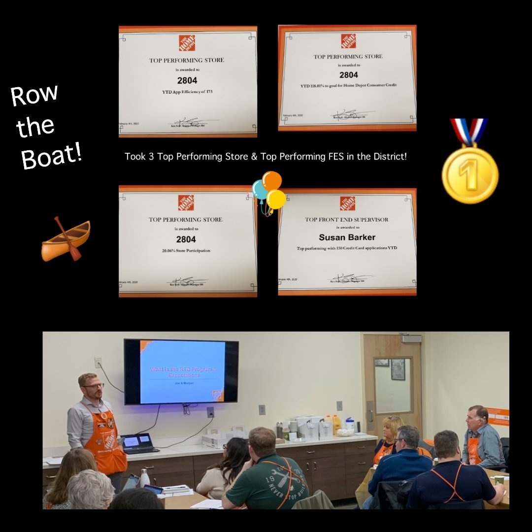 Thank you Ken, Morgan, Joe &amp; Toni for the awards &amp; recognition I received at the 2020 Row the Boat meeting! Thank you to team #2804 for making 2019 a awesome year! 🎉🛶🥇 <a href="/AngeliqueW_THD/">Angelique Wilson</a> <a href="/hepner_steve/">Steve Hepner</a> <a href="/chad_j_olson/">Chad Olson</a> <a href="/kstolie/">Kstolie</a> <a href="/NateReger_THD/">Nate Reger</a> <a href="/mjhertzfeld/">Morgan Hertzfeld</a> @JoeNeuens