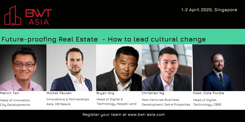 Future-proofing Real Estate - How to lead cultural change - Early Bird tickets still available: bwt-asia.com

#proptech #realestate #culturalchange #citydevelopments
@cbreasia @KeppelLand @hbreavisUK @swireproperties