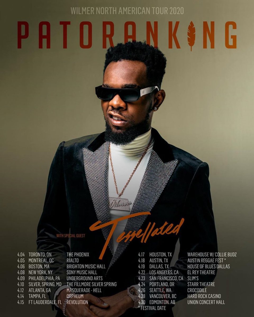 tinafest's tweet photo. Breaking news! @tessellated set to open for @patorankingfire on the Wilmer North American Tour kicking off on April 4 #afrobeats #dancehall #reggae #jazz #fusion #pineandginger #ilearntsomejazztoday #tourlife #concerttour https://t.co/ozFx710s6p