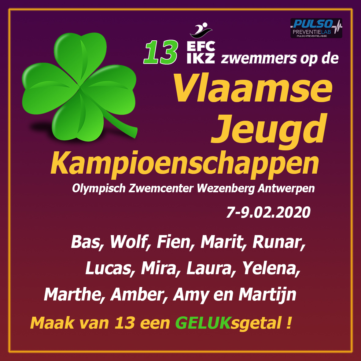 VennekeJunior's tweet photo. Komend weekend, Vlaamse Jeugdkampioenschappen zwemmen.  IKZ ! 
@EFCIKZ
 #HaveFun #WishYouLuck #Swimmers #LoveToSwim #Swimfast #EFCIKZ #Wezenberg #VJK #VZF #GoGoGo #Swimmerfrieds #Pulsopreventielab #Lucky13 #TopTeam https://t.co/wrKMiOx2n7