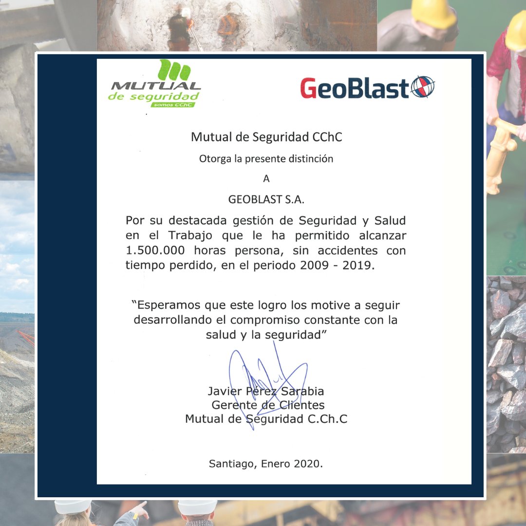 GeoBlastLA's tweet photo. Hemos recibimos de parte de la Mutual de Seguridad, un certificado que reconoce la labor de cada uno de los integrantes de nuestra organización, en cuanto a la seguridad con la que desempeñan cada una de sus labores.

#minería #chilemineria #mineriasegura #mining #geoblast https://t.co/Xt7sLn9Ga3