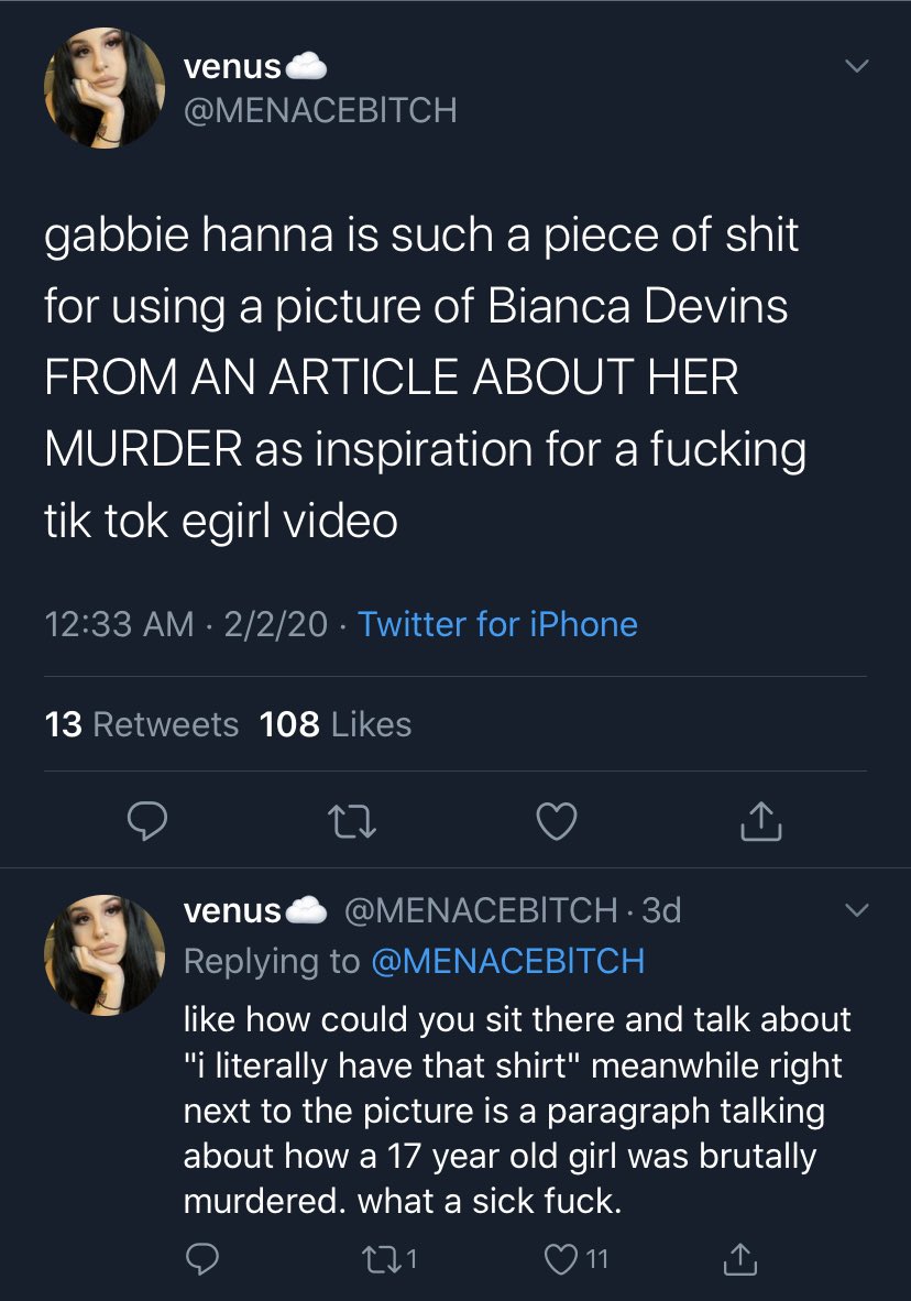 Gabbie Hanna used photos of a murder victim in an article about her murder as her “tik tok e girl” inspiration