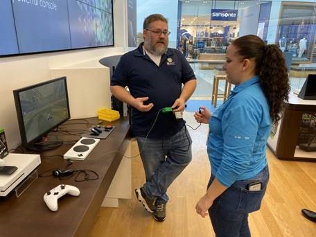 frc5816's tweet photo. Thank you to #MicrosoftstoreFLM for the opportunity to show your staff the power of the #FreedomWing.  @AbleGamers @at_makers @ocpsotc @otcmidflorida @MicrosoftStore @FIRSTinFlorida #SoEveryoneCanGame #morethanrobots https://t.co/utL09Y5vtu