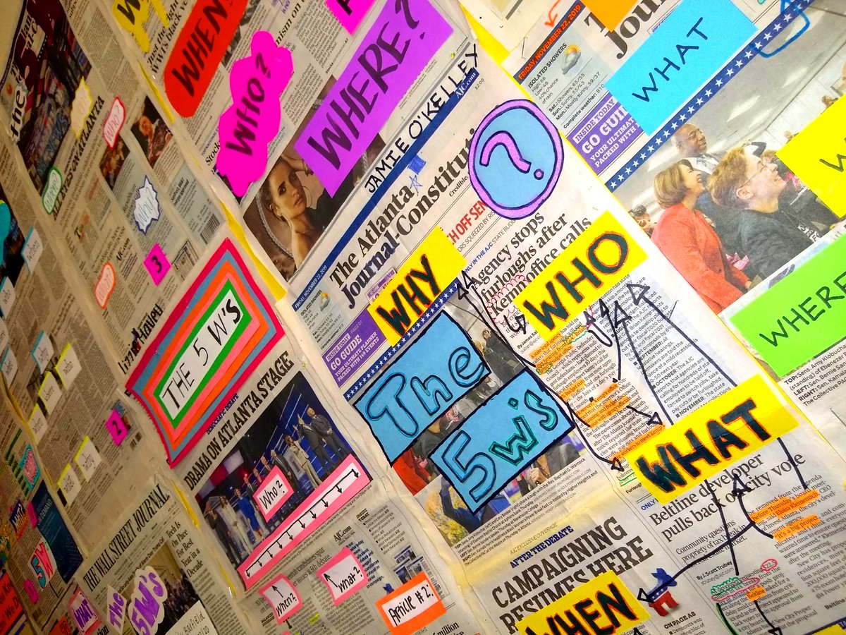 JStenger7's tweet photo. Who? (My students.) What? (Do excellent work.) Where? (NAHS.) When? (All the time.) Why? (I dunno โฆ maybe to win bulletin board competitions!) Here are โฆ The 5 (Journalistic) Ws Winners. These Cubs like to show out! @drluster777 #apslit https://t.co/RiZNdkMlB8