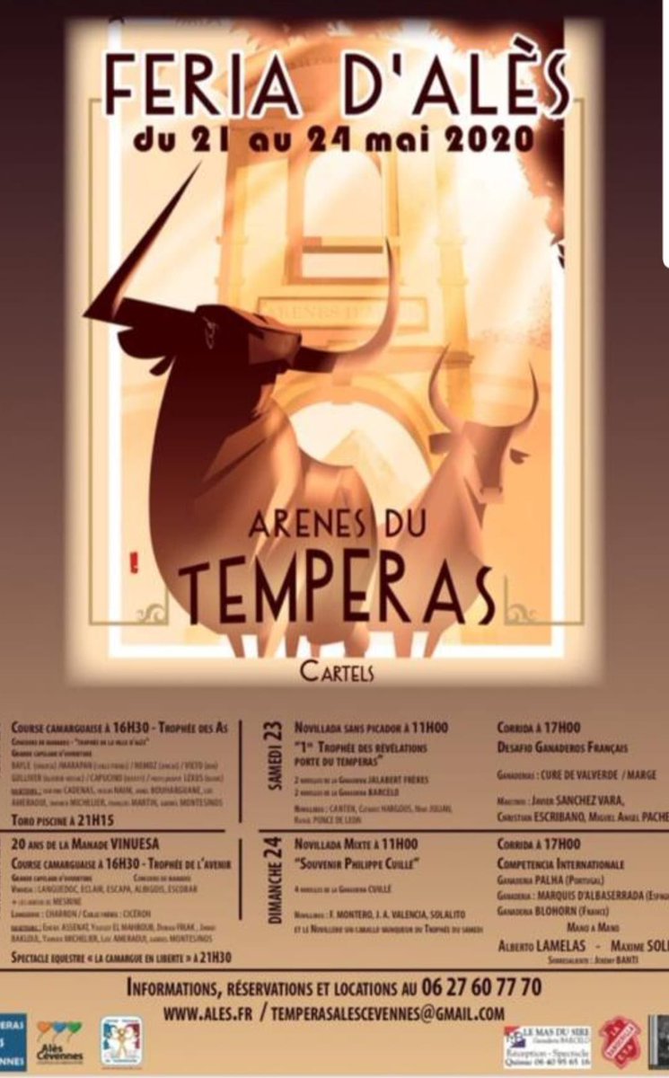 YFlorenza_Toros's tweet photo. #Alès20 - @TCevennes 

📌 Sabado 23 de mayo por la tarde en la plaza de Alès 

Desafio ganadero con 

3 toros de @CuraValverde
3 toros de @Ganaderia_Marge 

para :

🗡 Sanchez Vara @sanchezvaraj 
🗡 Cristian Escribano @CristianEscrib 
🗡 Miguel Angel Pacheco @MiguelngelPach6 https://t.co/CtLNgBHZhV