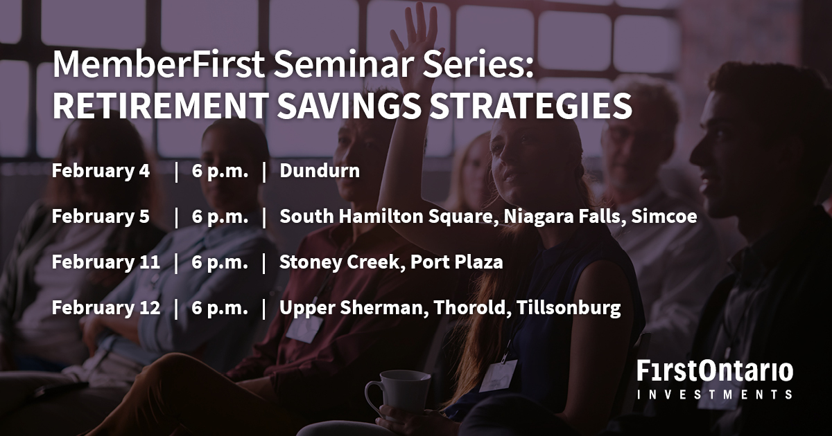 FirstOntarioCU's tweet photo. Join us for FREE professional advice to help you plan to maximize your retirement savings options.

Call 1-800-616-8878, email investments@FirstOntario.com, or visit us in-branch to register for one of the seminars. Space is limited. https://t.co/8P3BpkXkPZ #FirstONWealth https://t.co/kIZkJjAg1Z