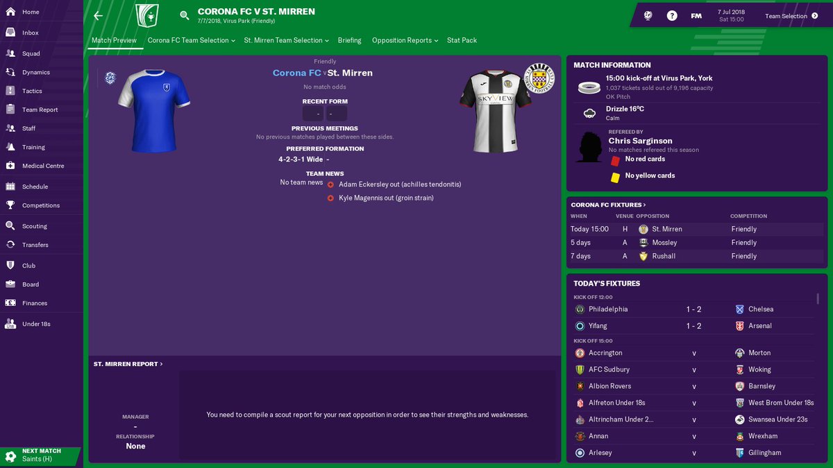 CoronaFM19's tweet photo. MATCHDAY #Corona #Viruses #StMirren #Matchday #FootballManager2019 https://t.co/JIsuVWGt43
