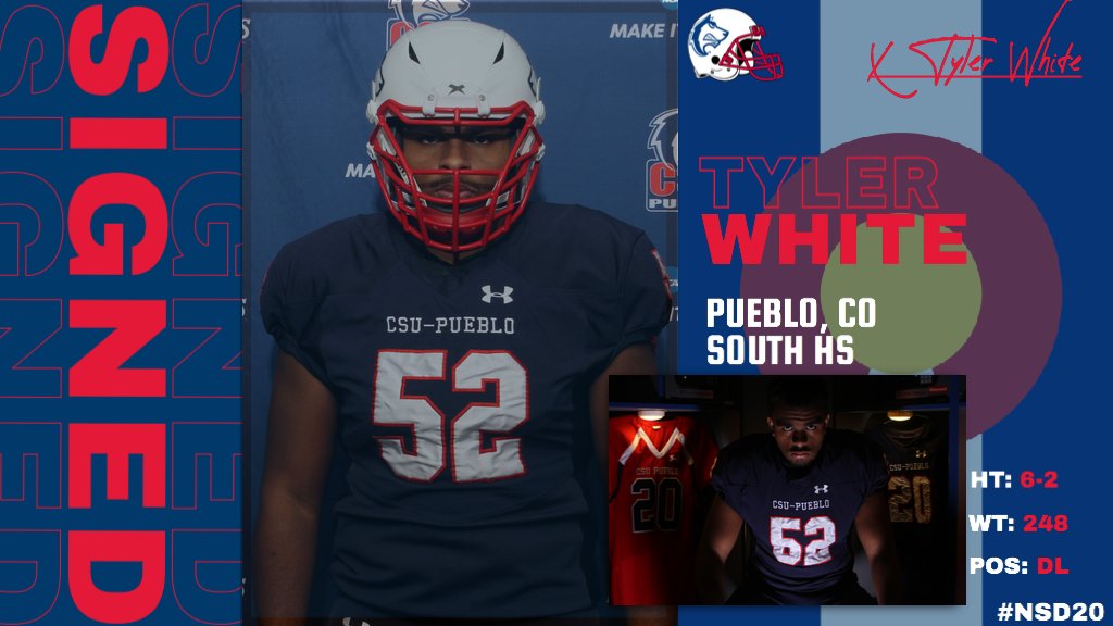 CSUPFootball's tweet photo. WELCOME TO #PACKNATION, TYLER WHITE! 

DL
6-2
248
Pueblo, CO
Pueblo South HS
#NSD20 Website - https://t.co/AyWpDBrtLe
#NationalSigningDay https://t.co/Rpp4ULagbx