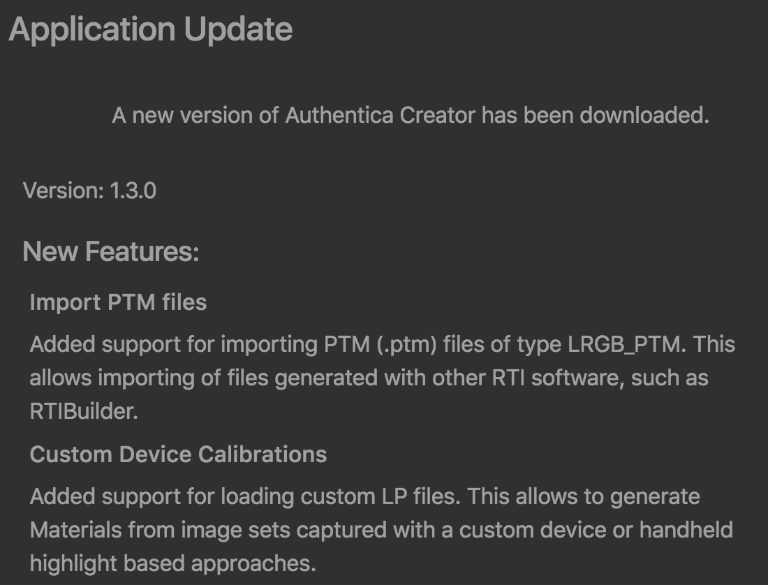 Version 1.3.0 of #Authentica Creator is available! 

New features:
 - import third-party PTM files
 - support for custom devices or highlight based capturing with LP files

Download a trial version from: truvis.ch/authentica/dow…

#beyondphotography