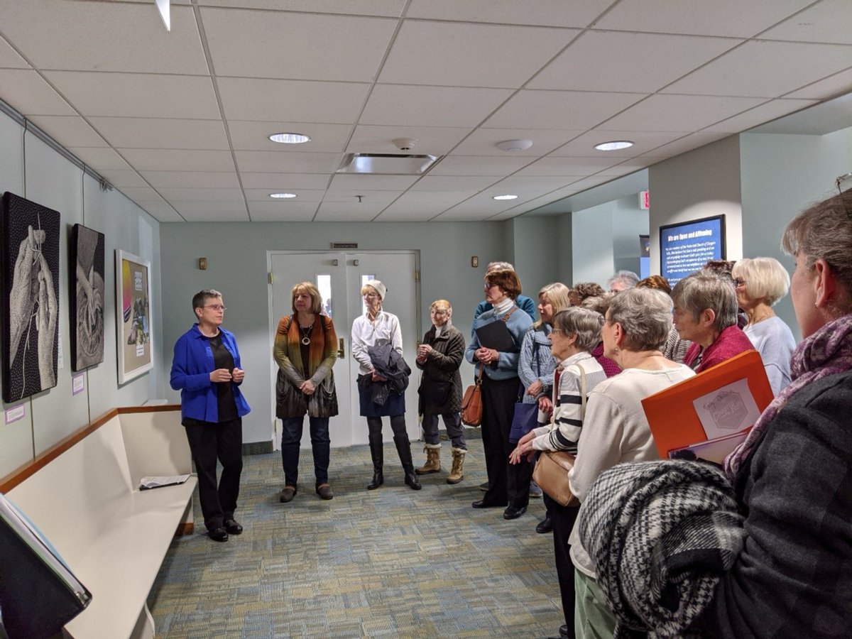 Last Sunday quite a few of us gathered to hear Melinda talk about her large knitted works currently hanging in the Federated Art Gallery. She’s even added an extra piece that we are welcome to touch. The stories behind her creations are fascinating!