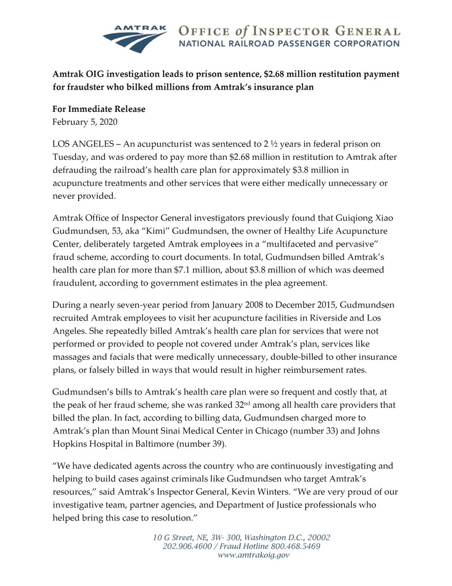 Amtrak OIG on Twitter "Fraud was her business model AmtrakOIG investigation leads to 30