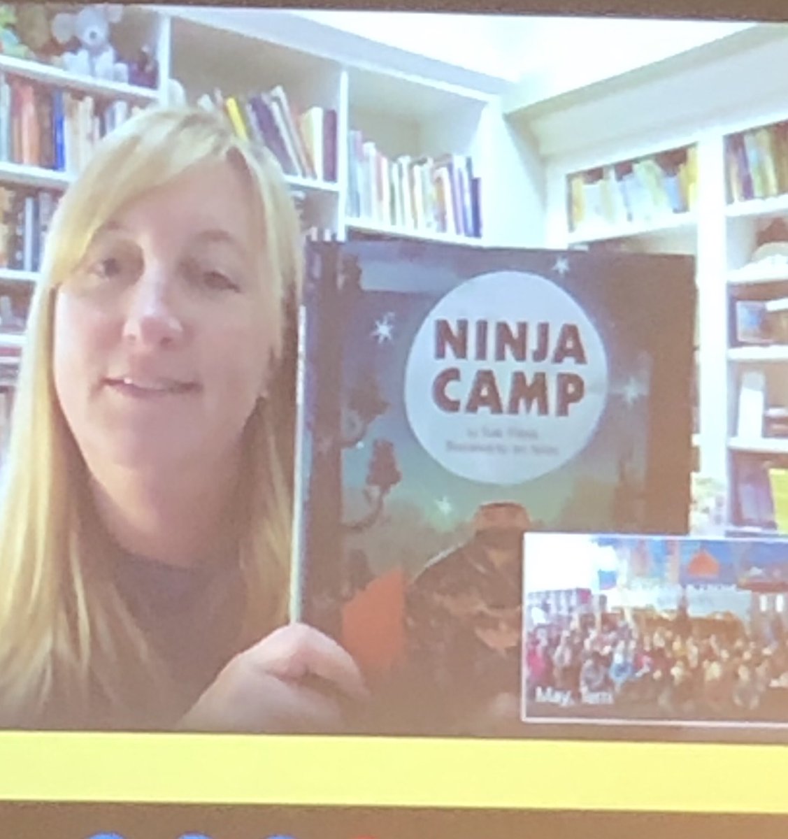 tmayccisd's tweet photo. #WRAD2020 continues with author #7 talking to our ⁦@NPERockets⁩ kindergarten. ⁦@SueFliess⁩ is reading Ninja Camp and they are all participating very well!  ⁦@CCISDLibrary⁩ https://t.co/aPFeMQG90f