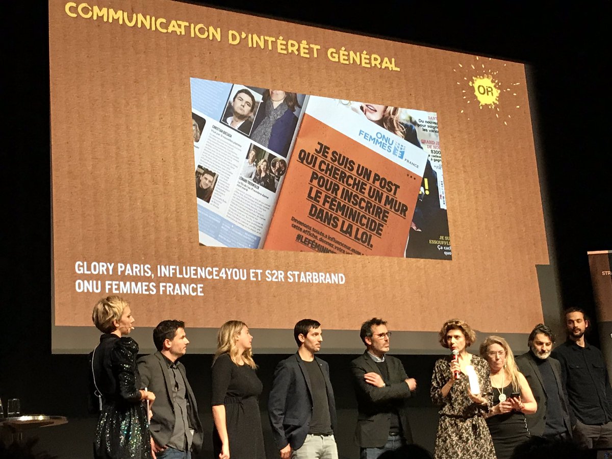 isabelle_blin's tweet photo. Prix Or de la communication d’intérêt Général pour @ONUFemmesFR au Grand Prix Strategies 2020 #Gpstrat pour la campagne d’intégration du feminicide dans le droit français! Bravo @catherineFR75 @cbuchfaure ! Et Merci à @Glory_Paris et aux influenceuses! https://t.co/jDgk9hJcDY
