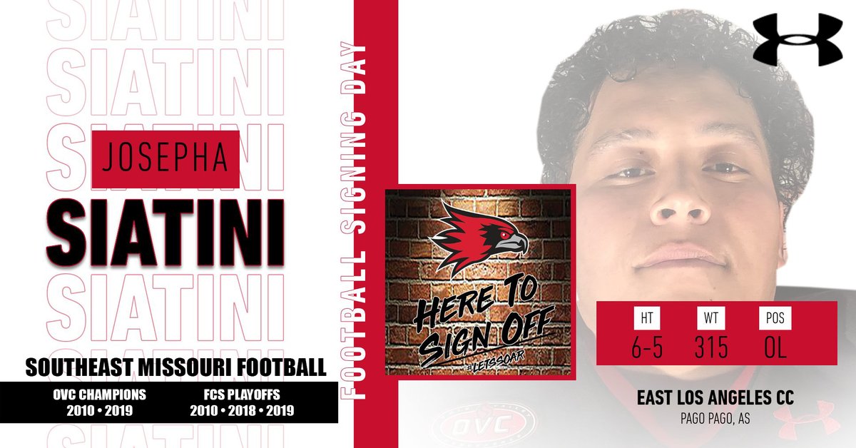 SEMOfootball's tweet photo. Welcome to Southeast Missouri 
JOSEPHA SIATINI, OL, 6-5, 315, Pago Pago, AS / Samoana H.S. https://t.co/IxWmNHj2kd