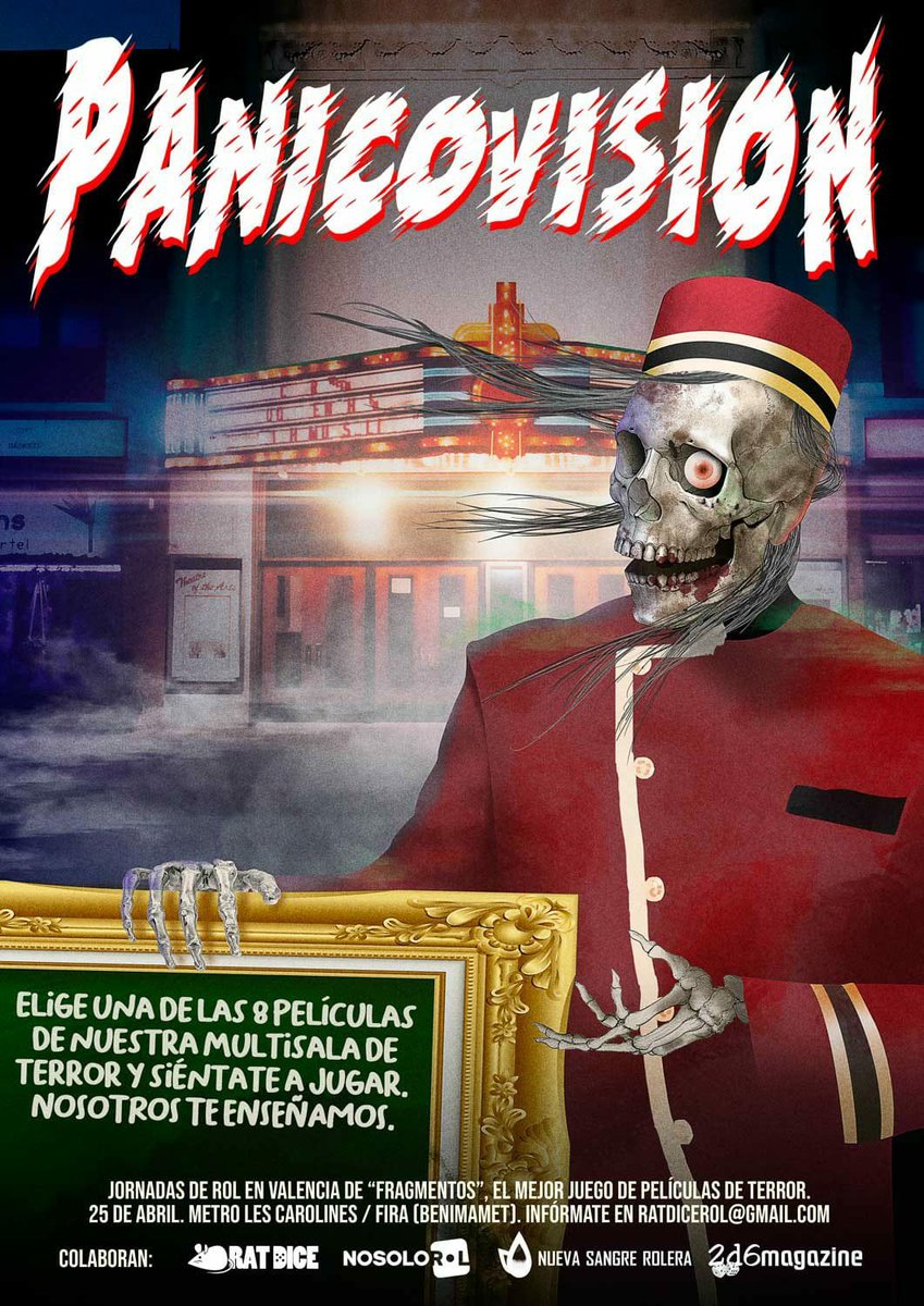 Me he currado este cartel homenajeando al de Creepshow, para unas jornadas de rol q funcionan como un multicine de terror. Vienes, ves "las películas" q quedan libres y te sientas a la q quieras.