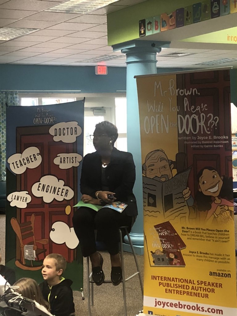 We enjoyed listening to author Joyce Brooks read her book today.  Mr. Brown, Will You Please Open the Door is a great book that teaches the kids to dream big and believe in themselves.