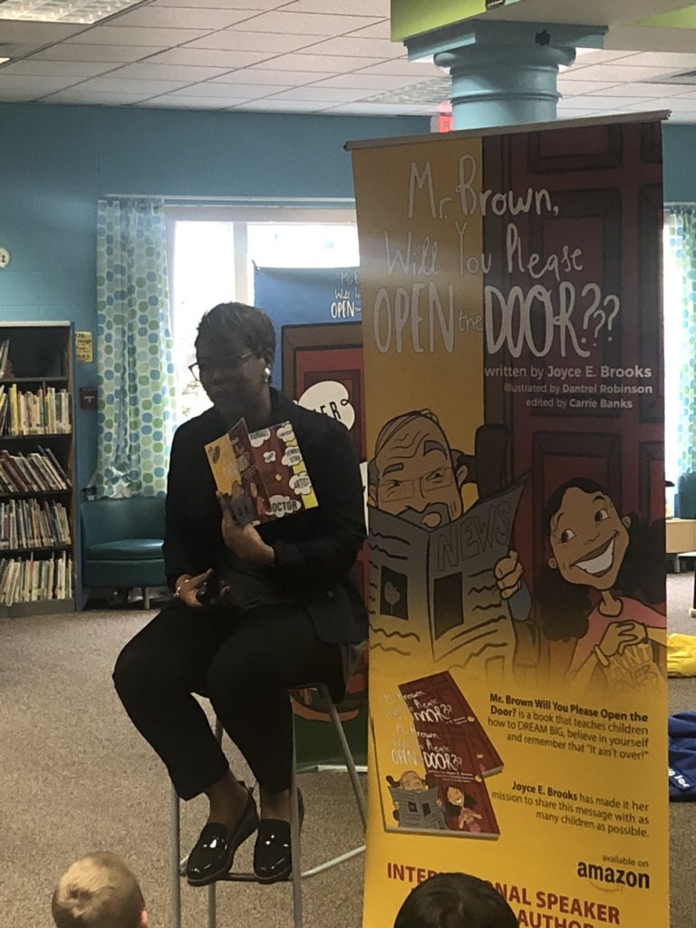 MrsCraigsClass's tweet photo. We enjoyed listening to author Joyce Brooks read her book today.  Mr. Brown, Will You Please Open the Door is a great book that teaches the kids to dream big and believe in themselves. https://t.co/hxoHObTmwK