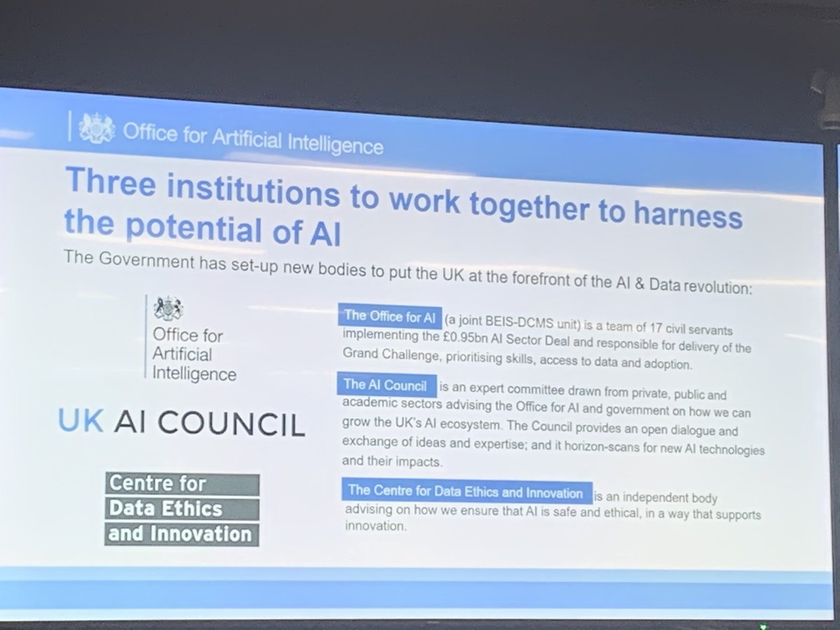 t_gordon's tweet photo. ⁦@sanakb⁩ lays out the UK’s plethora  of institutions pushing the #AI agenda #onestepbeyondAI https://t.co/ysFQPWYsnN