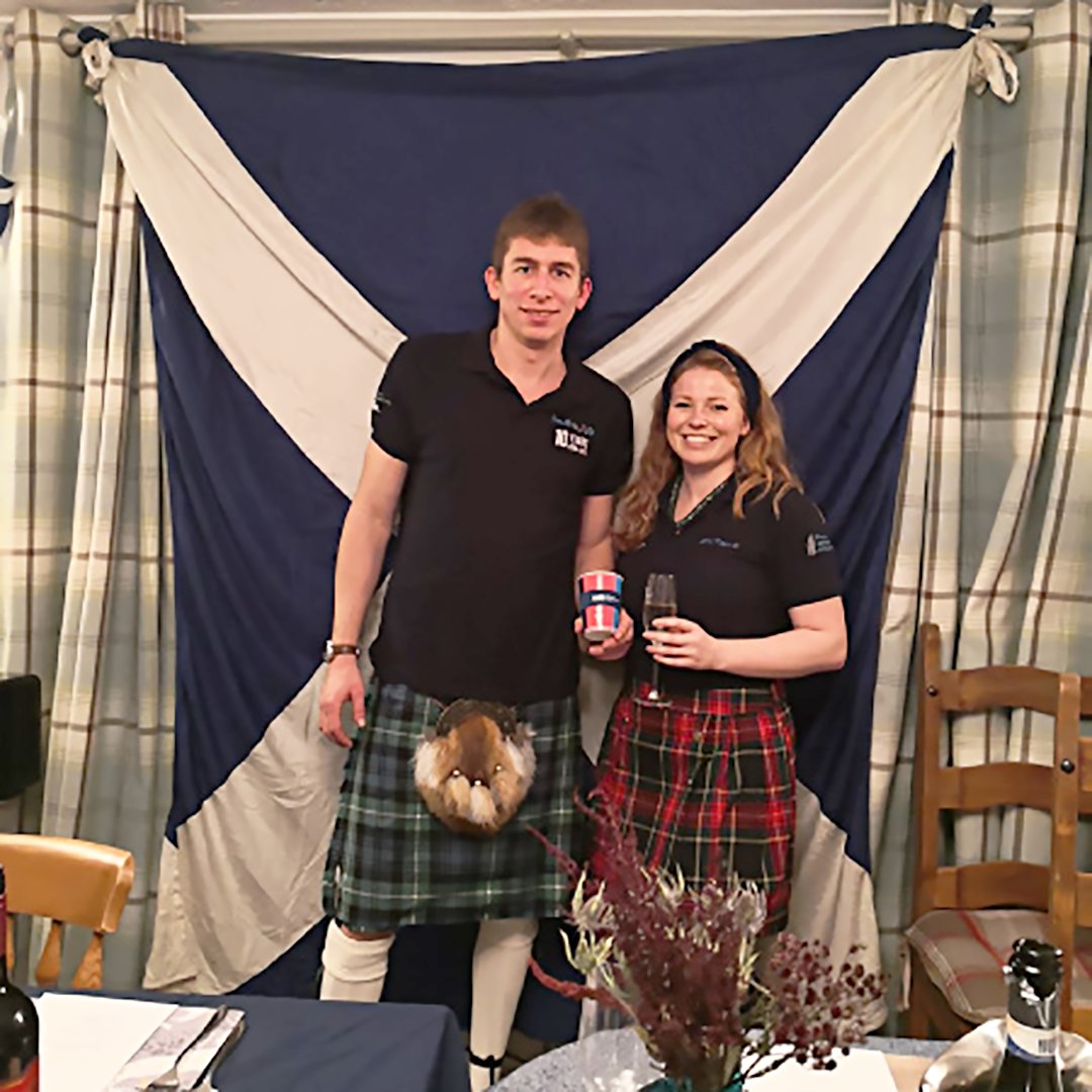 Photo of Dan and Kirsten Warren on the occasion of their Burns' Night fundraiser for SSAFA. 